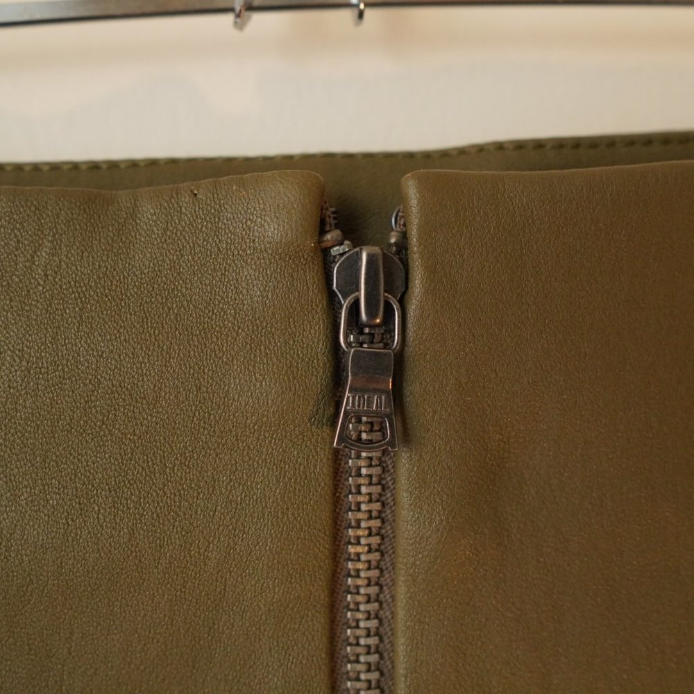 Alice + Olivia Olive Green Leather Skirt - Picture 3 of 7